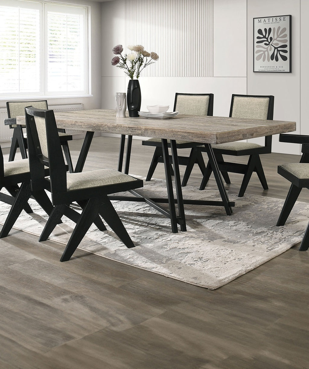 Contemporary 7pc Black Dining Set Rubber wood Dining Table w 2x Arm Chairs And 4x Side Chairs