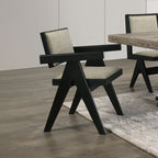 Contemporary 7pc Black Dining Set Rubber wood Dining Table w 2x Arm Chairs And 4x Side Chairs