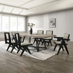 Contemporary 7pc Black Dining Set Rubber wood Dining Table w 2x Arm Chairs And 4x Side Chairs