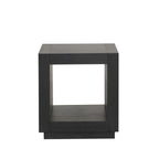Contemporary Style Square End Table Plinth Base Open Bottom shelf Black Finish Primary Living Room End Table