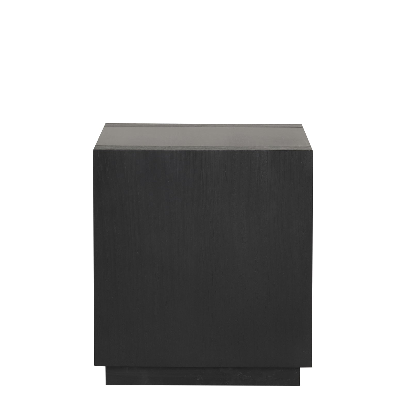 Contemporary Style Square End Table Plinth Base Open Bottom shelf Black Finish Primary Living Room End Table