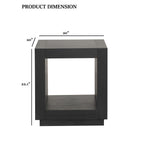 Contemporary Style Square End Table Plinth Base Open Bottom shelf Black Finish Primary Living Room End Table
