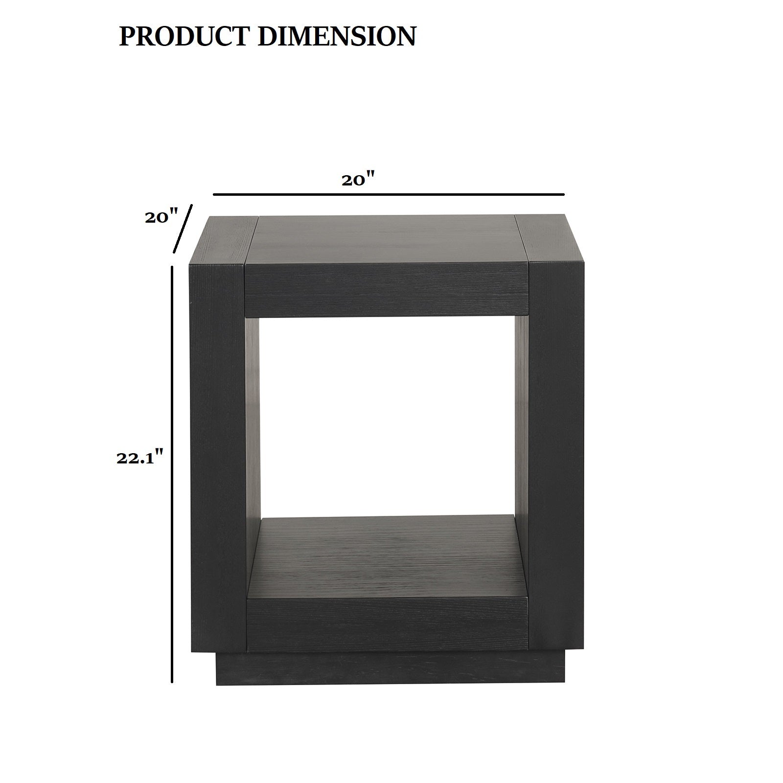 Contemporary Style Square End Table Plinth Base Open Bottom shelf Black Finish Primary Living Room End Table