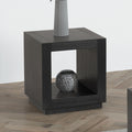 Contemporary Style Square End Table Plinth Base Open Bottom shelf Black Finish Primary Living Room End Table