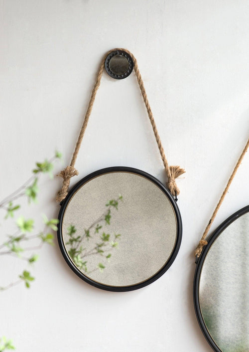 Contemporary Black Silver Iron Circle Mirror By Felix.