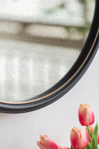 19.5" in Handsome Cleveland Mirror with Rope Strap Contemporary Design Circle Mirror with Grey Round Metal Frame for Wall Decor Bathroom, Entryway - Groovy Boardz