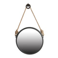 19.5" in Handsome Cleveland Mirror with Rope Strap Contemporary Design Circle Mirror with Grey Round Metal Frame for Wall Decor Bathroom, Entryway - Groovy Boardz