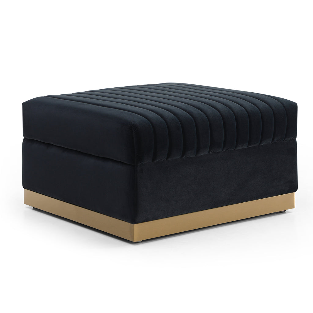 Contemporary Vertical Channel Tufted Velvet Big Size Ottoman Modern Upholstered Foot Rest for Living Room Apartment,Black