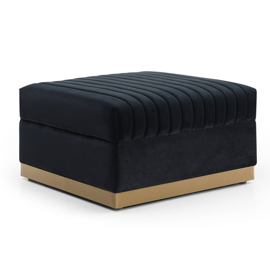 Contemporary Vertical Channel Tufted Velvet Big Size Ottoman Modern Upholstered Foot Rest for Living Room Apartment,Black