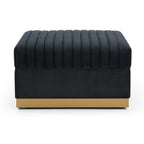 Contemporary Vertical Channel Tufted Velvet Big Size Ottoman Modern Upholstered Foot Rest for Living Room Apartment,Black