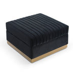 Contemporary Vertical Channel Tufted Velvet Big Size Ottoman Modern Upholstered Foot Rest for Living Room Apartment,Black