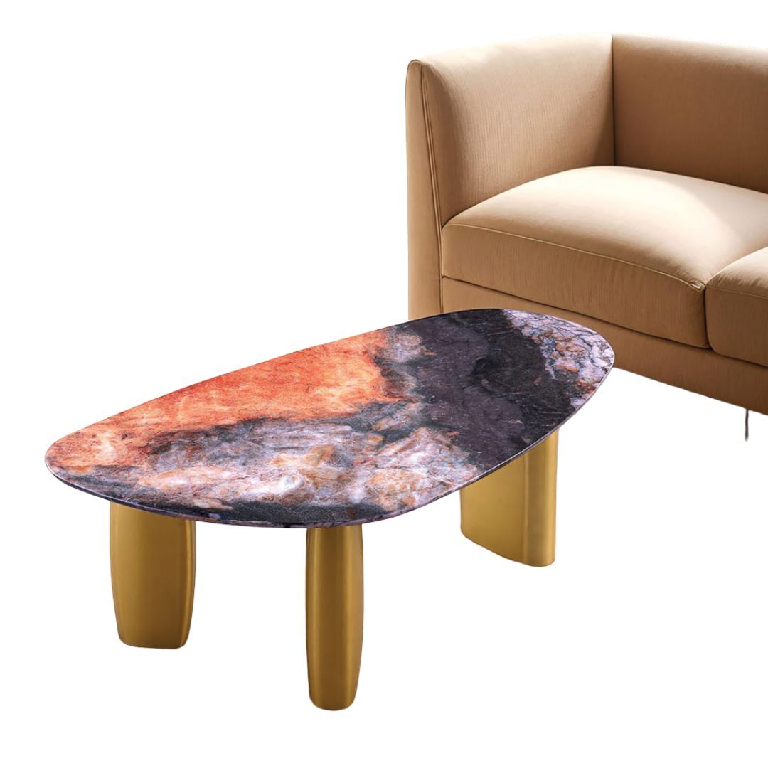 Contemporary Style 1pc Coffee Table Sintered Stone Top Gold Legs Soft Corner Edges Black Gray And Matte Gold Finish Coffee Table