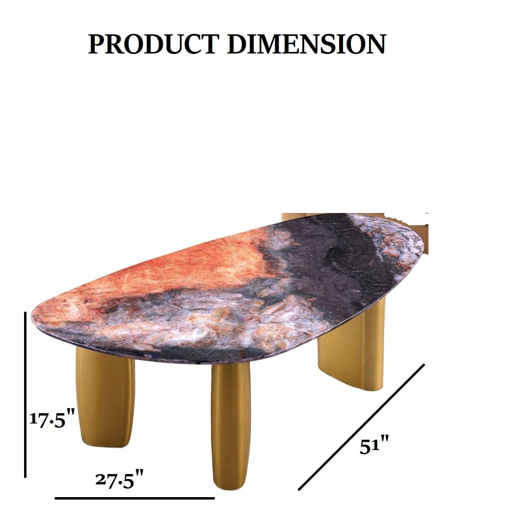 Contemporary Style 1pc Coffee Table Sintered Stone Top Gold Legs Soft Corner Edges Black Gray And Matte Gold Finish Coffee Table