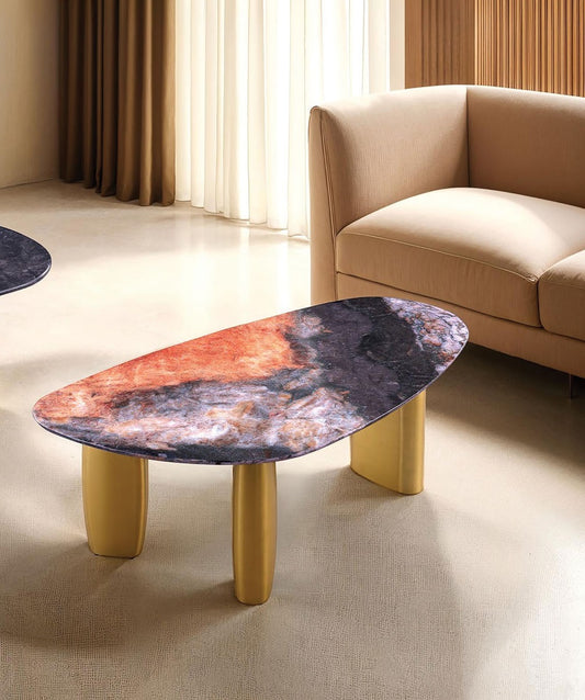 Contemporary Style 1pc Coffee Table Sintered Stone Top Gold Legs Soft Corner Edges Black Gray And Matte Gold Finish Coffee Table