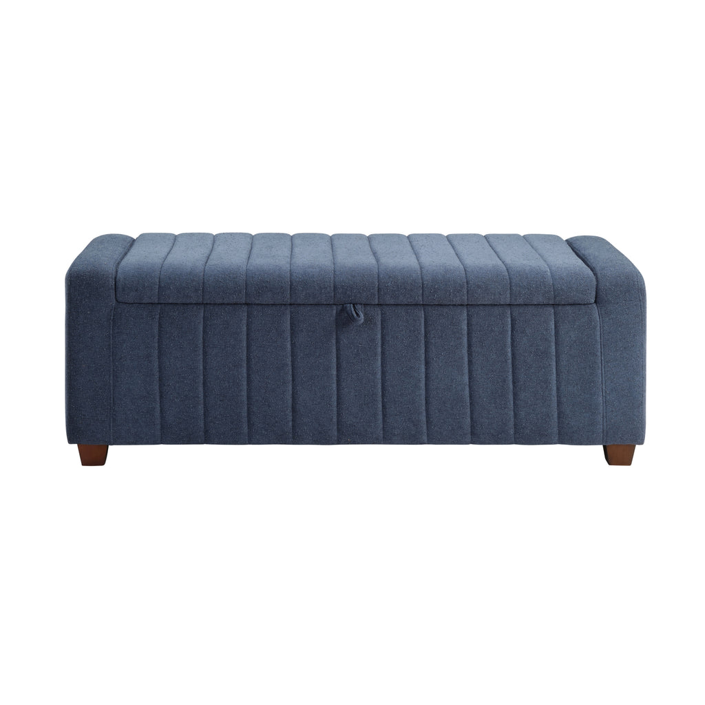 Contemporary Upholstered Bench with Internal Storage 1pc Durable Plywood Frame Blue Boucle