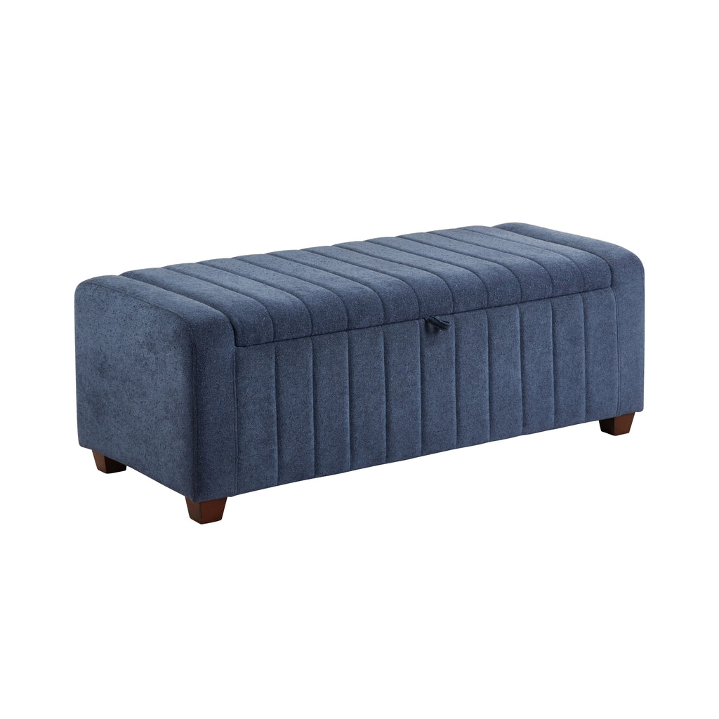 Contemporary Upholstered Bench with Internal Storage 1pc Durable Plywood Frame Blue Boucle