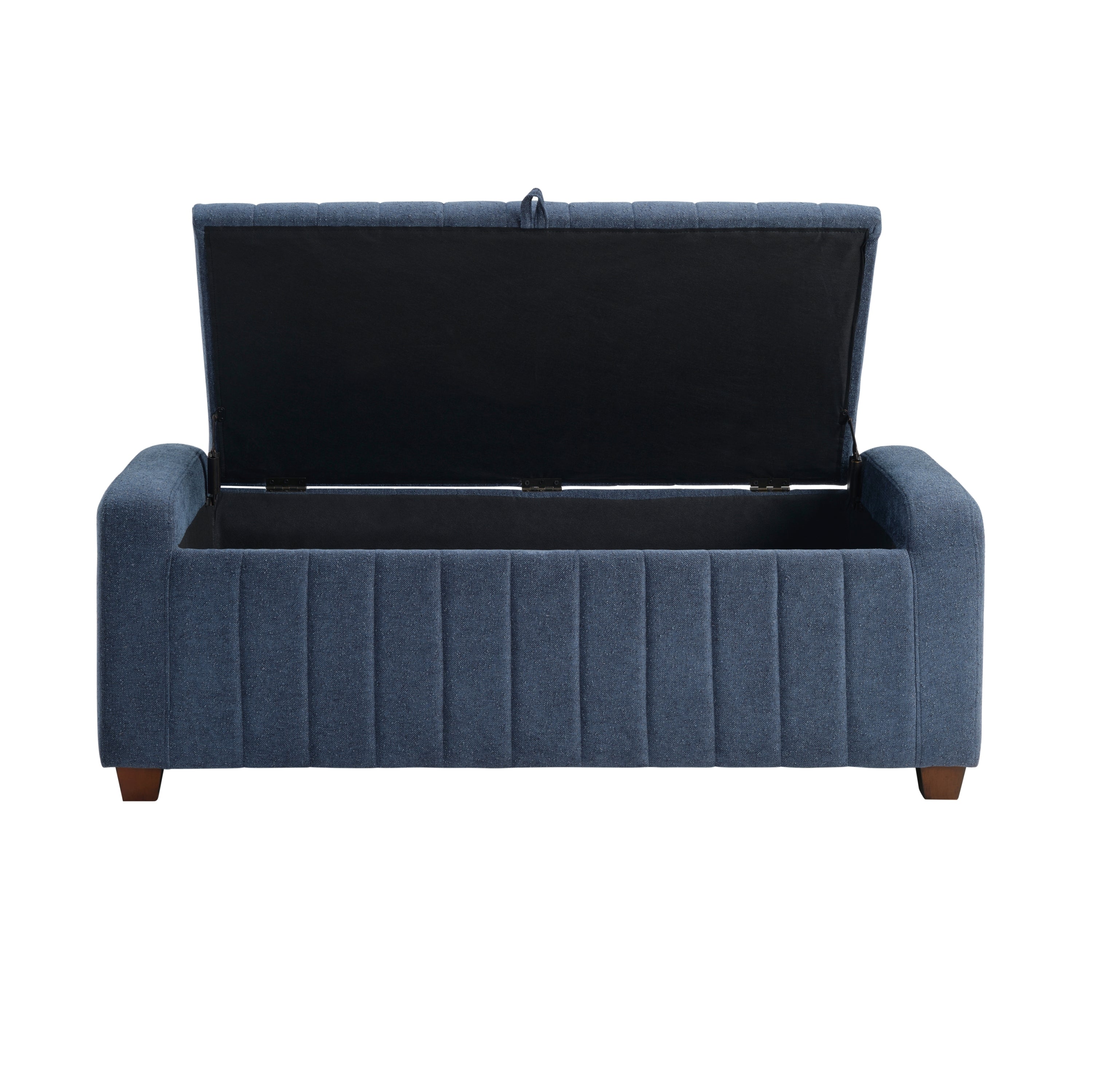 Contemporary Upholstered Bench with Internal Storage 1pc Durable Plywood Frame Blue Boucle