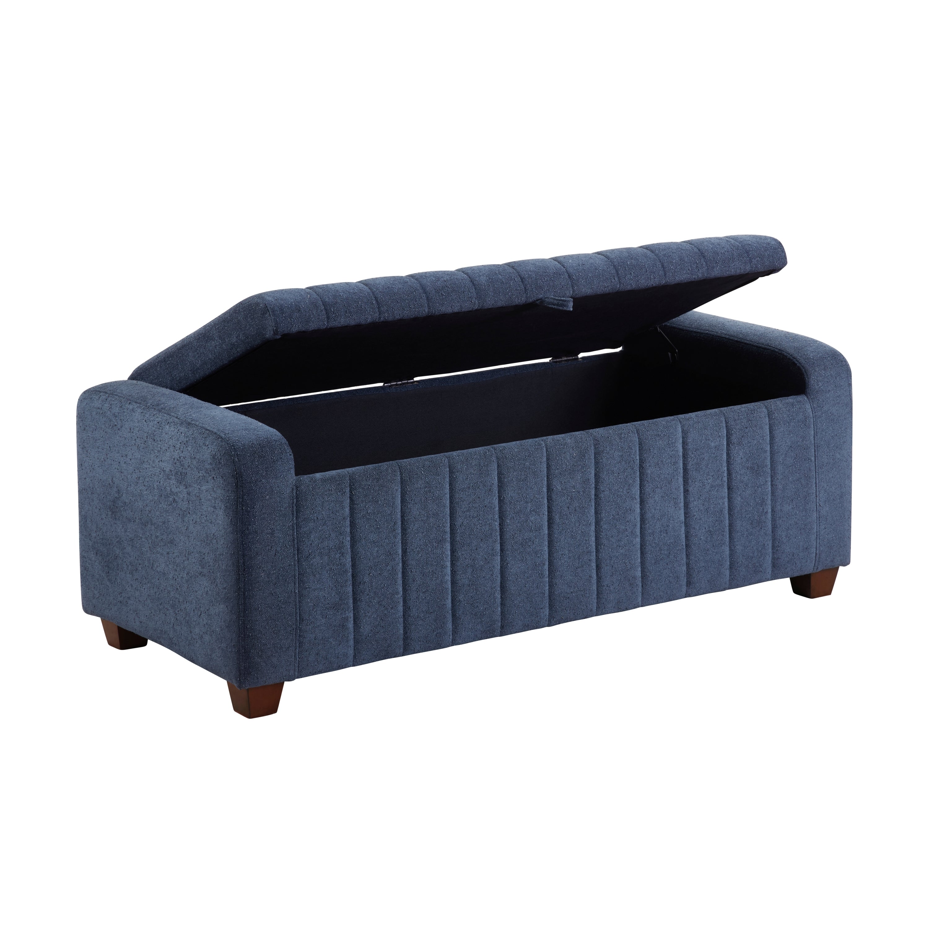 Contemporary Upholstered Bench with Internal Storage 1pc Durable Plywood Frame Blue Boucle