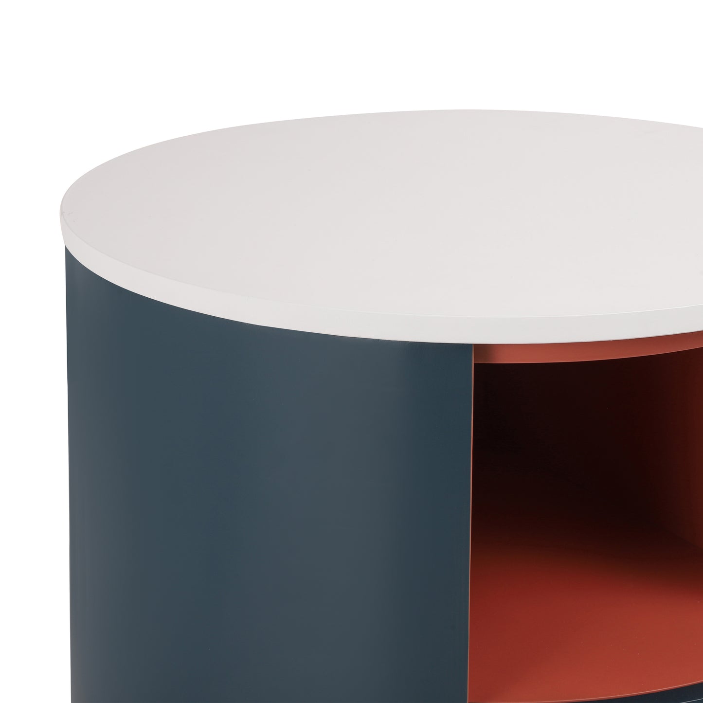 Contemporary & Modern Round Nightstand with Storage Drawer, Sofa End Table with Open Storage Shelf, Bedside Table with Curved Design for Living Room & Bedroom, Easy Assembly, Blue Nightstands