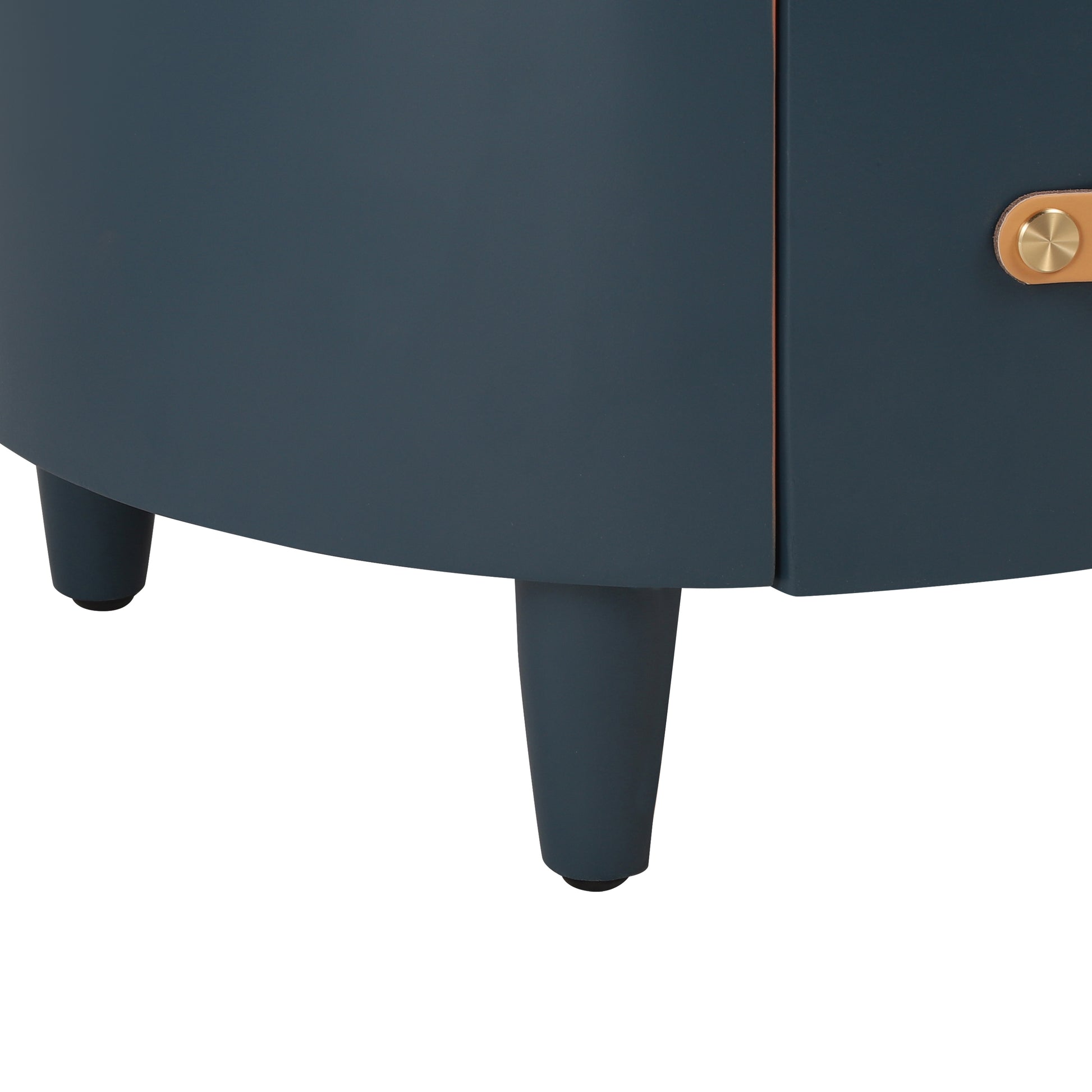 Contemporary & Modern Round Nightstand with Storage Drawer, Sofa End Table with Open Storage Shelf, Bedside Table with Curved Design for Living Room & Bedroom, Easy Assembly, Blue Nightstands