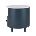 Contemporary & Modern Round Nightstand with Storage Drawer, Sofa End Table with Open Storage Shelf, Bedside Table with Curved Design for Living Room & Bedroom, Easy Assembly, Blue Nightstands