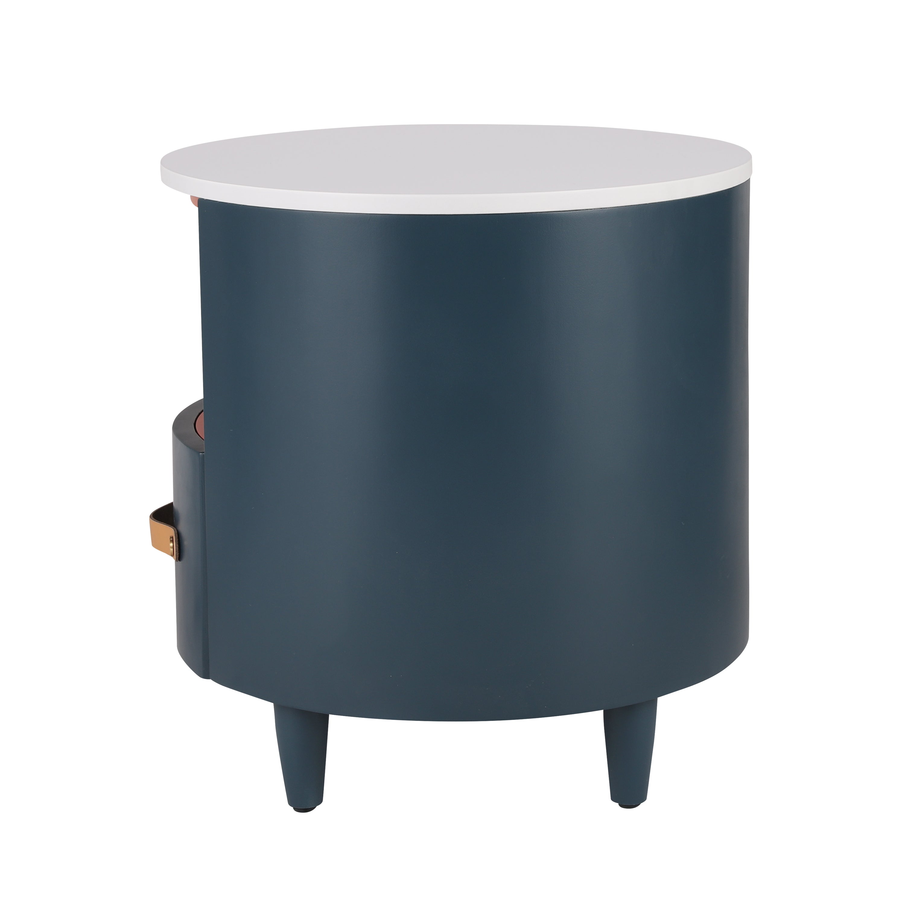 Contemporary & Modern Round Nightstand with Storage Drawer, Sofa End Table with Open Storage Shelf, Bedside Table with Curved Design for Living Room & Bedroom, Easy Assembly, Blue Nightstands