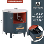 Contemporary & Modern Round Nightstand with Storage Drawer, Sofa End Table with Open Storage Shelf, Bedside Table with Curved Design for Living Room & Bedroom, Easy Assembly, Blue Nightstands