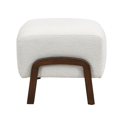 Upholstered Ottoman, Wooden Legs, White, Boucle (Set of 2) Ottoman