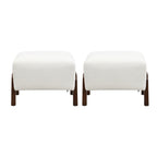 Upholstered Ottoman, Wooden Legs, White, Boucle (Set of 2) Ottoman