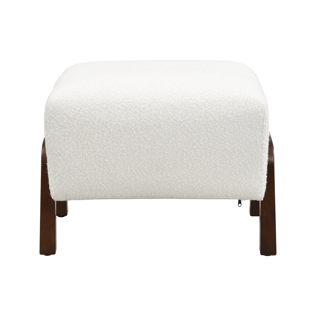 Upholstered Ottoman, Wooden Legs, White, Boucle (Set of 2) Ottoman