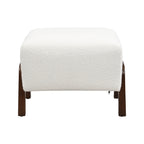 Upholstered Ottoman, Wooden Legs, White, Boucle (Set of 2) Ottoman