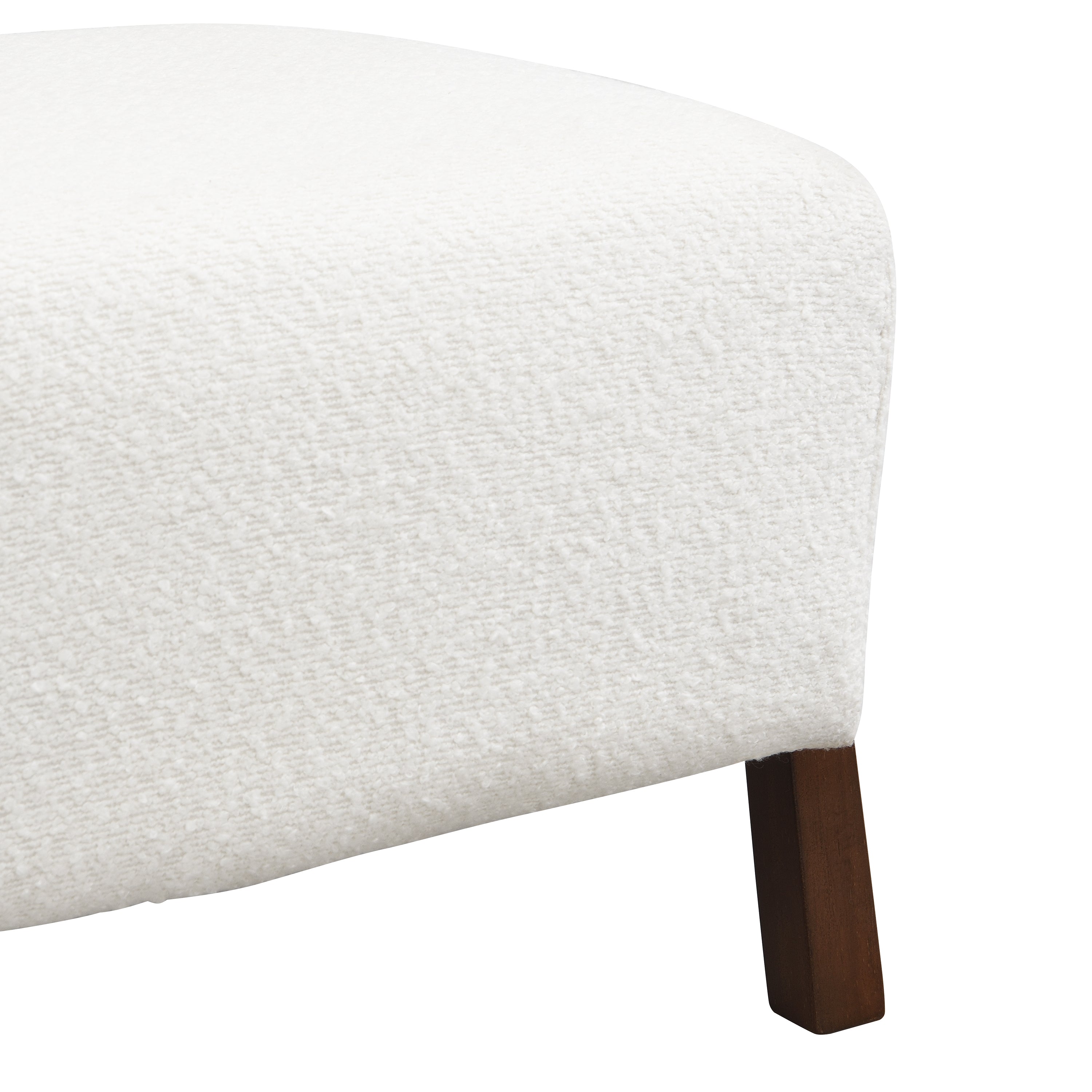 Upholstered Ottoman, Wooden Legs, White, Boucle (Set of 2) Ottoman