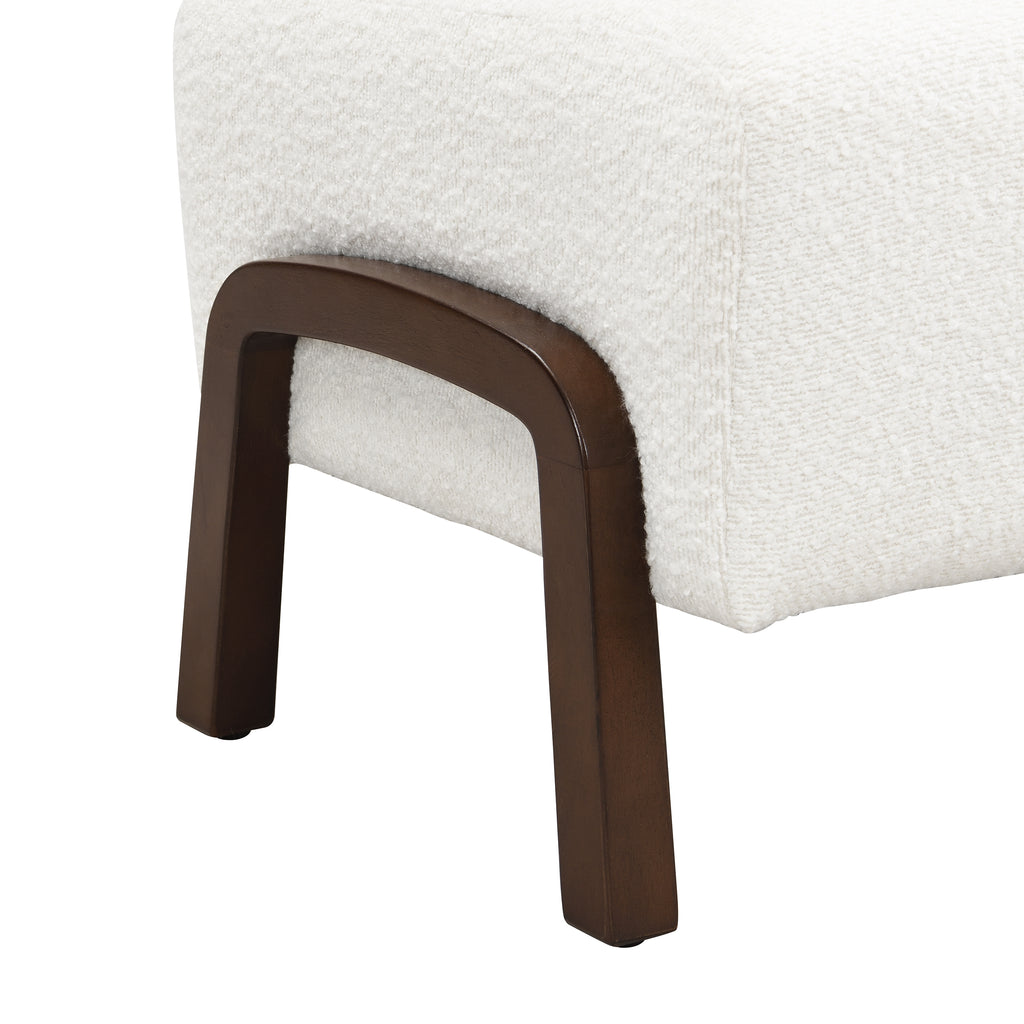 Upholstered Ottoman, Wooden Legs, White, Boucle (Set of 2) Ottoman