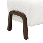 Upholstered Ottoman, Wooden Legs, White, Boucle (Set of 2) Ottoman