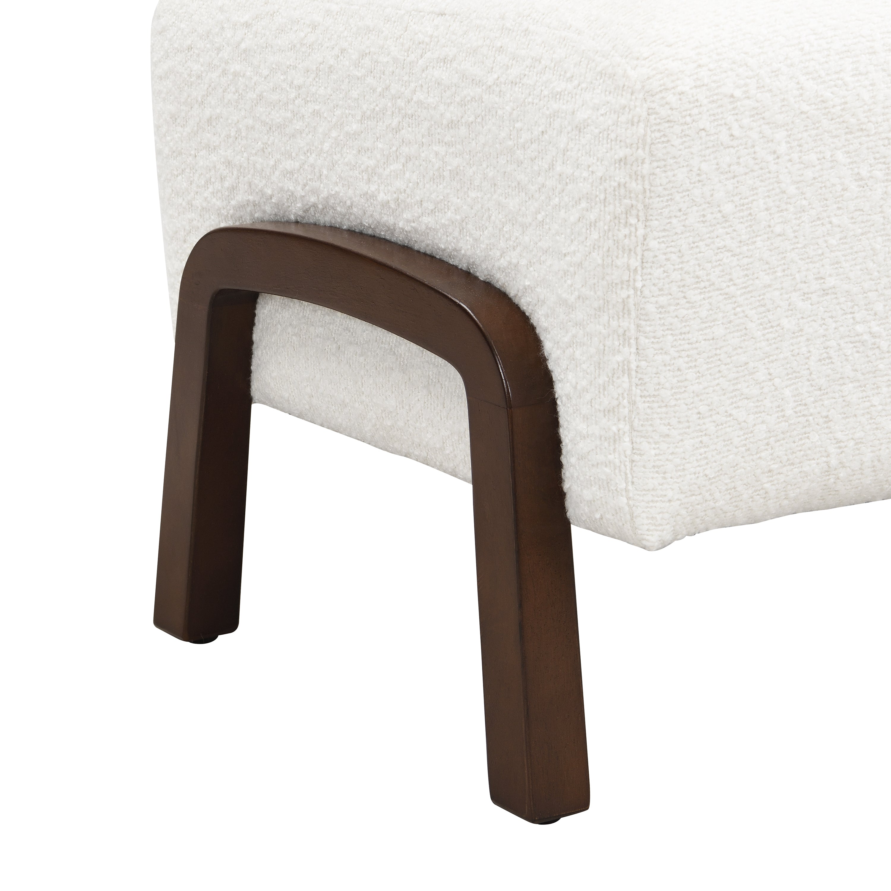 Upholstered Ottoman, Wooden Legs, White, Boucle (Set of 2) Ottoman