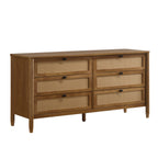 Vichy Wood and Rattan 6-Drawer Dresser with Mirror