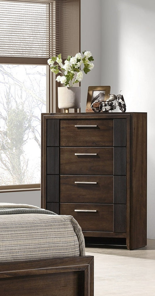 Contemporary Brown Wood 4-Drawer Chest with Rustic Charm.