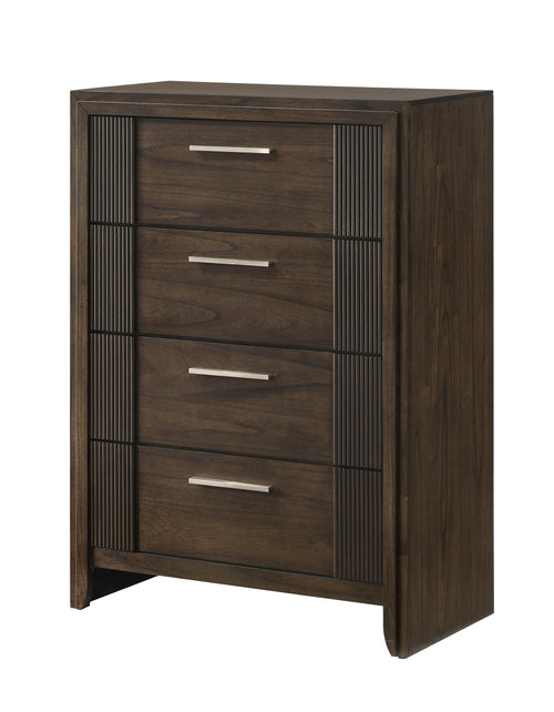 Contemporary Brown Wood 4-Drawer Chest with Rustic Charm.