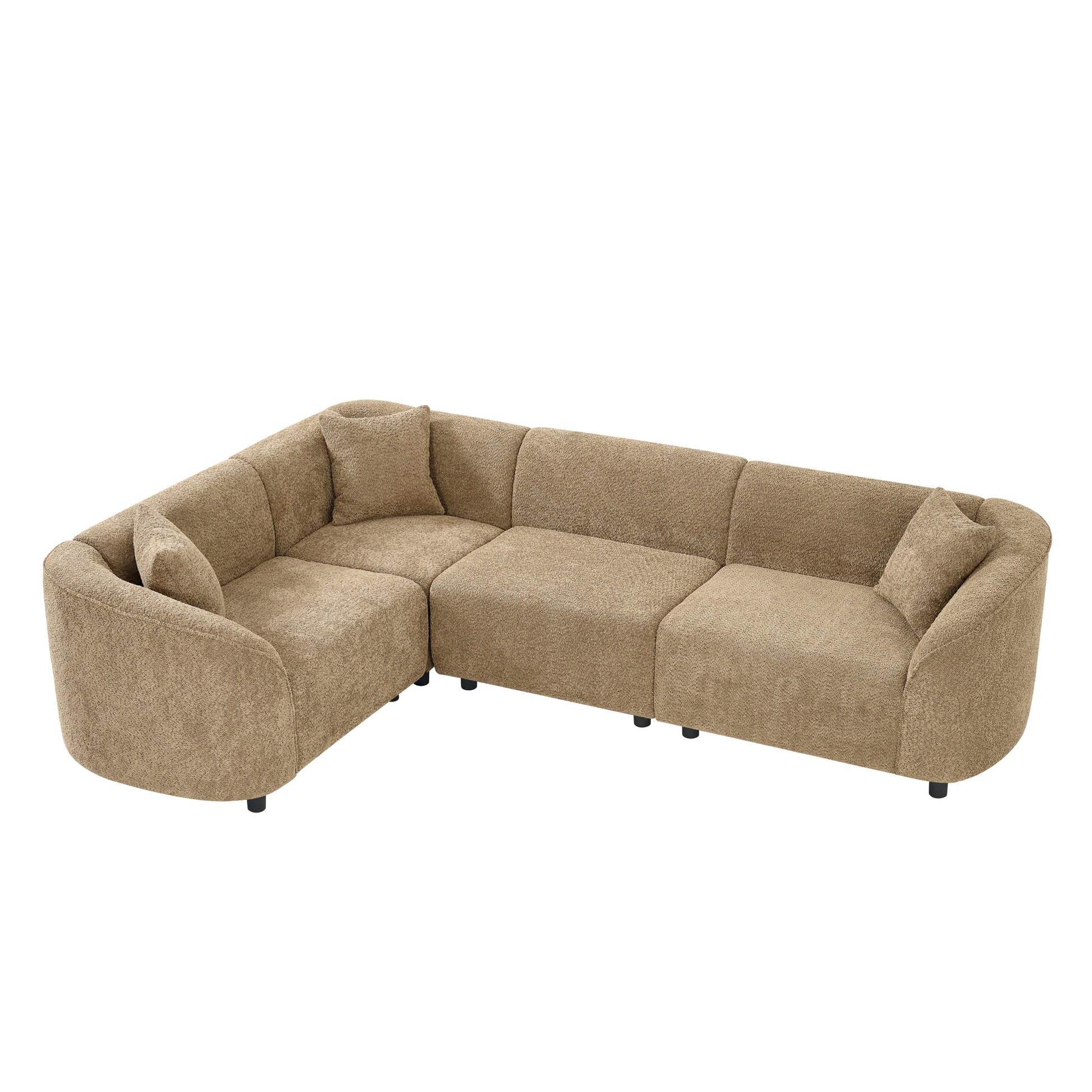 104' L-Shaped Curved Contemporary Sectional Sofa in Camel: Plush 4-Seater, Sculptural Design & Premium Bouclé Upholstery – Modern Luxury for Spacious Living