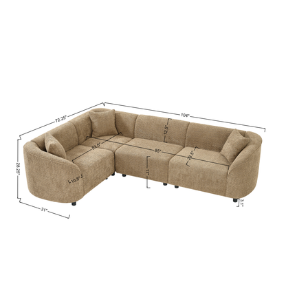 104' L-Shaped Curved Contemporary Sectional Sofa in Camel: Plush 4-Seater, Sculptural Design & Premium Bouclé Upholstery – Modern Luxury for Spacious Living