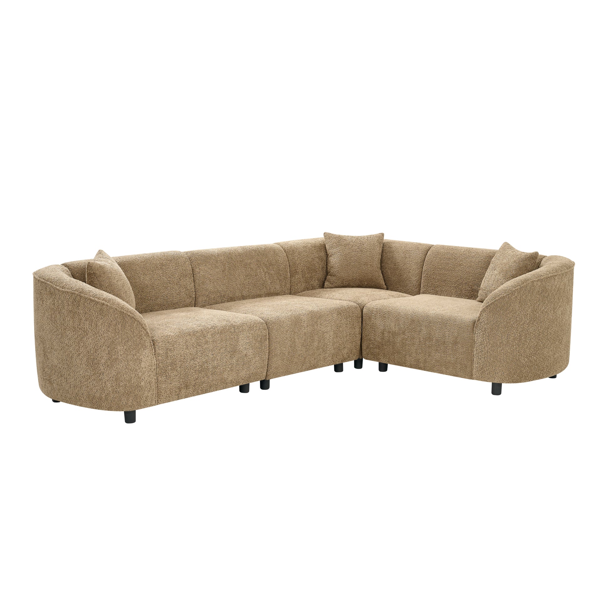 104' L-Shaped Curved Contemporary Sectional Sofa in Camel: Plush 4-Seater, Sculptural Design & Premium Bouclé Upholstery – Modern Luxury for Spacious Living
