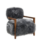 Charcoal Gray Finish Contemporary Style 1pc Accent Chair Soft Faux Fur Wooden Arms Tight Back And Seat Primary Living Room Accent Chair