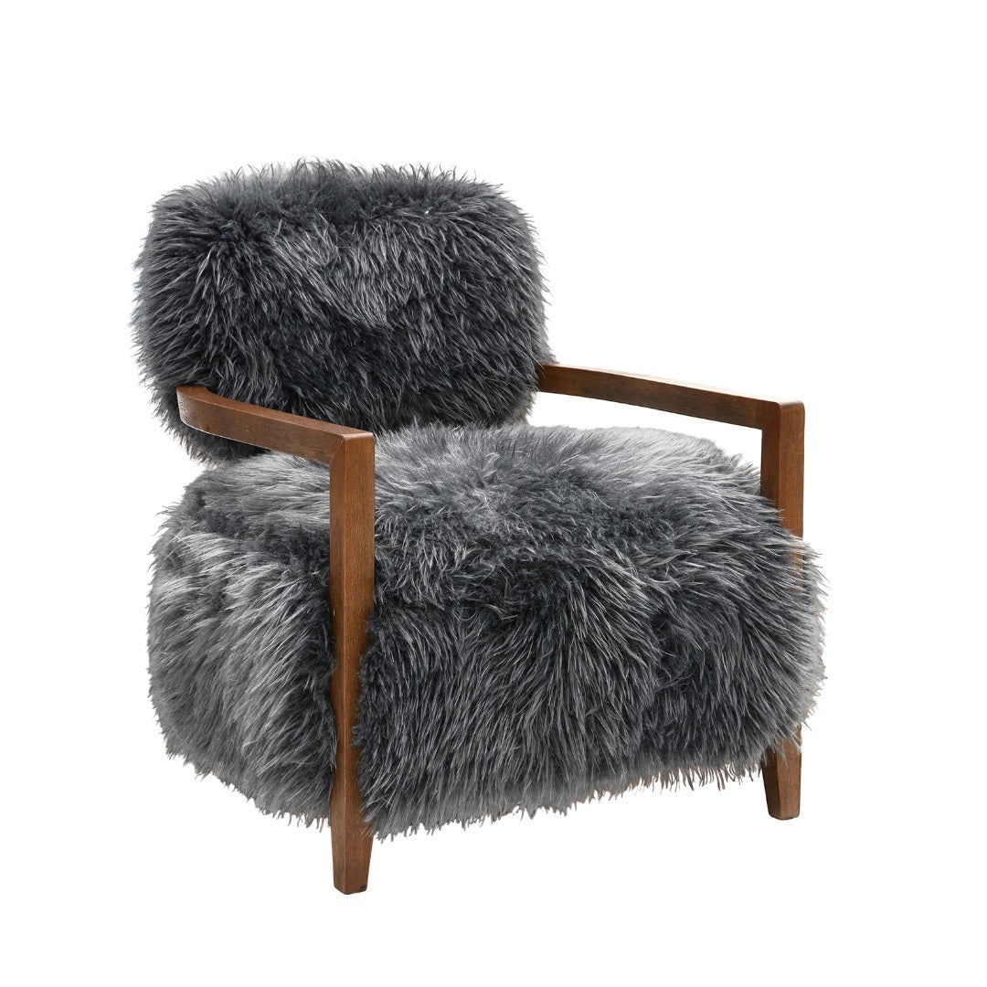 Charcoal Gray Finish Contemporary Style 1pc Accent Chair Soft Faux Fur Wooden Arms Tight Back And Seat Primary Living Room Accent Chair