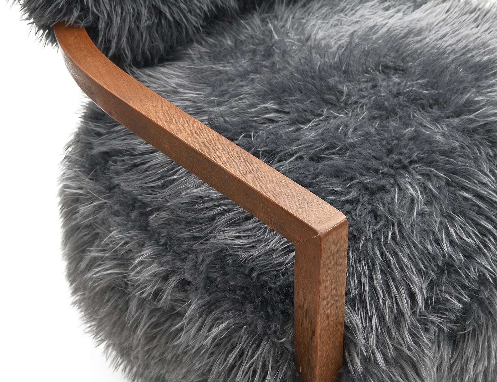 Charcoal Gray Finish Contemporary Style 1pc Accent Chair Soft Faux Fur Wooden Arms Tight Back And Seat Primary Living Room Accent Chair