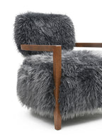 Charcoal Gray Finish Contemporary Style 1pc Accent Chair Soft Faux Fur Wooden Arms Tight Back And Seat Primary Living Room Accent Chair