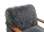 Charcoal Gray Finish 1pc Accent Chair Long Soft Faux Fur Retro Inspired Curve Wooden Arms Tight Seat And Back Primary living Room - Groovy Boardz