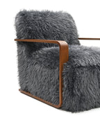 Charcoal Gray Finish 1pc Accent Chair Long Soft Faux Fur Retro Inspired Curve Wooden Arms Tight Seat And Back Primary living Room - Groovy Boardz