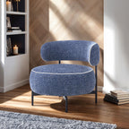Contemporary Style Swivel Chair Metal Legs Contrast Welt Curved Backrest Dark Blue Finish Accent Chair