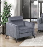 Modern Living Room Sofa Set 3pc Sofa Loveseat Chair Dark Gray Microfiber Upholstery Comfortable Cushion Seat Black Metal Legs Contemporary Furniture