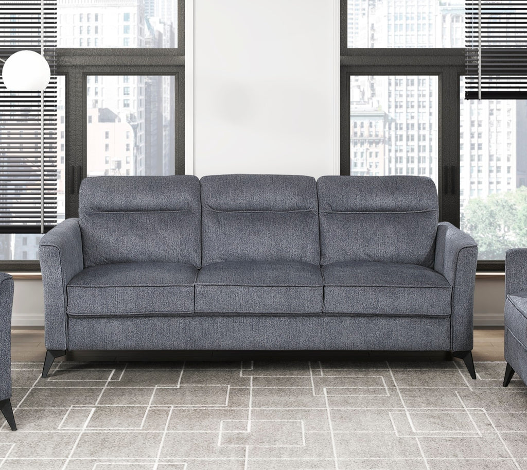 Modern Living Room Sofa Set 3pc Sofa Loveseat Chair Dark Gray Microfiber Upholstery Comfortable Cushion Seat Black Metal Legs Contemporary Furniture